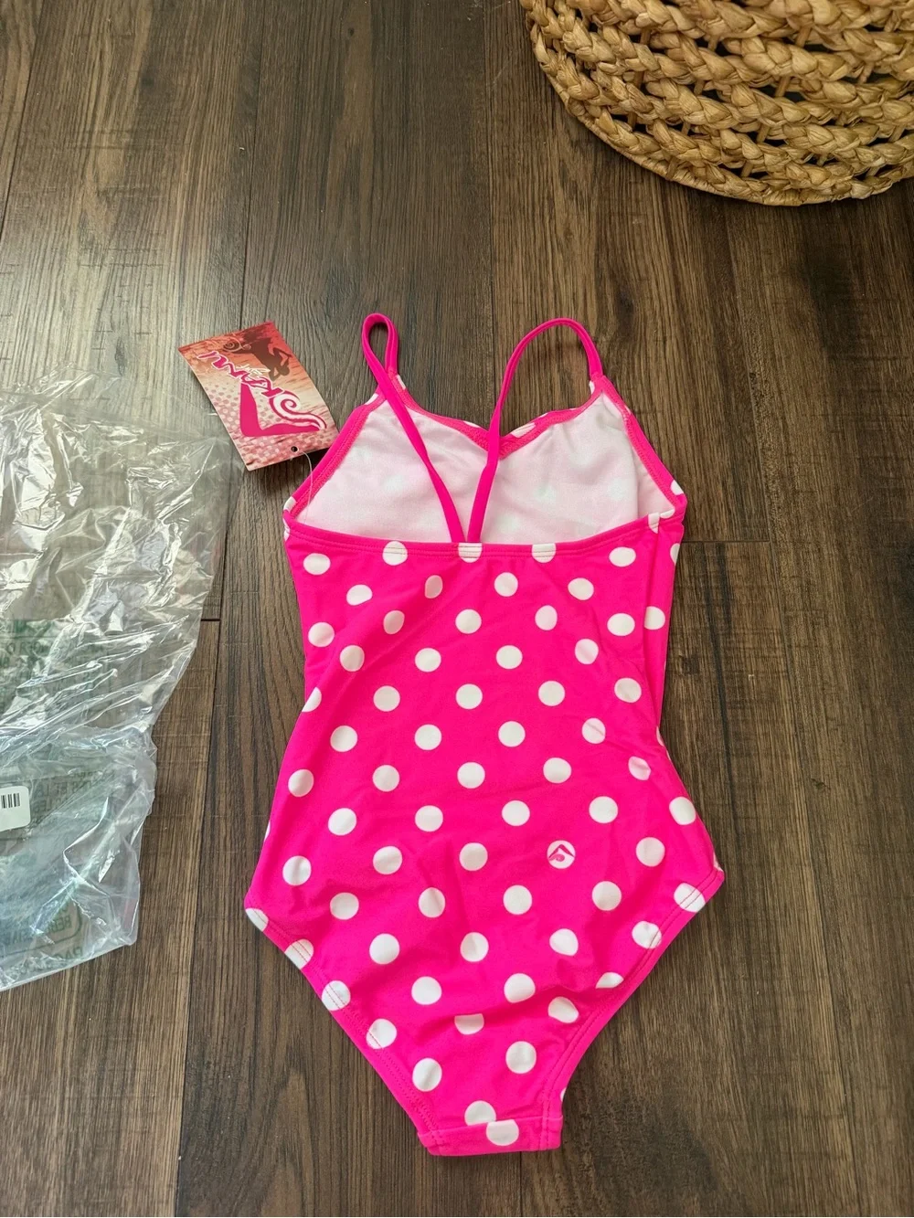 Kanu Surf Girl's Pink Polka Dot Daisy One Piece  Beach Sport Swimsuit Size 4 New